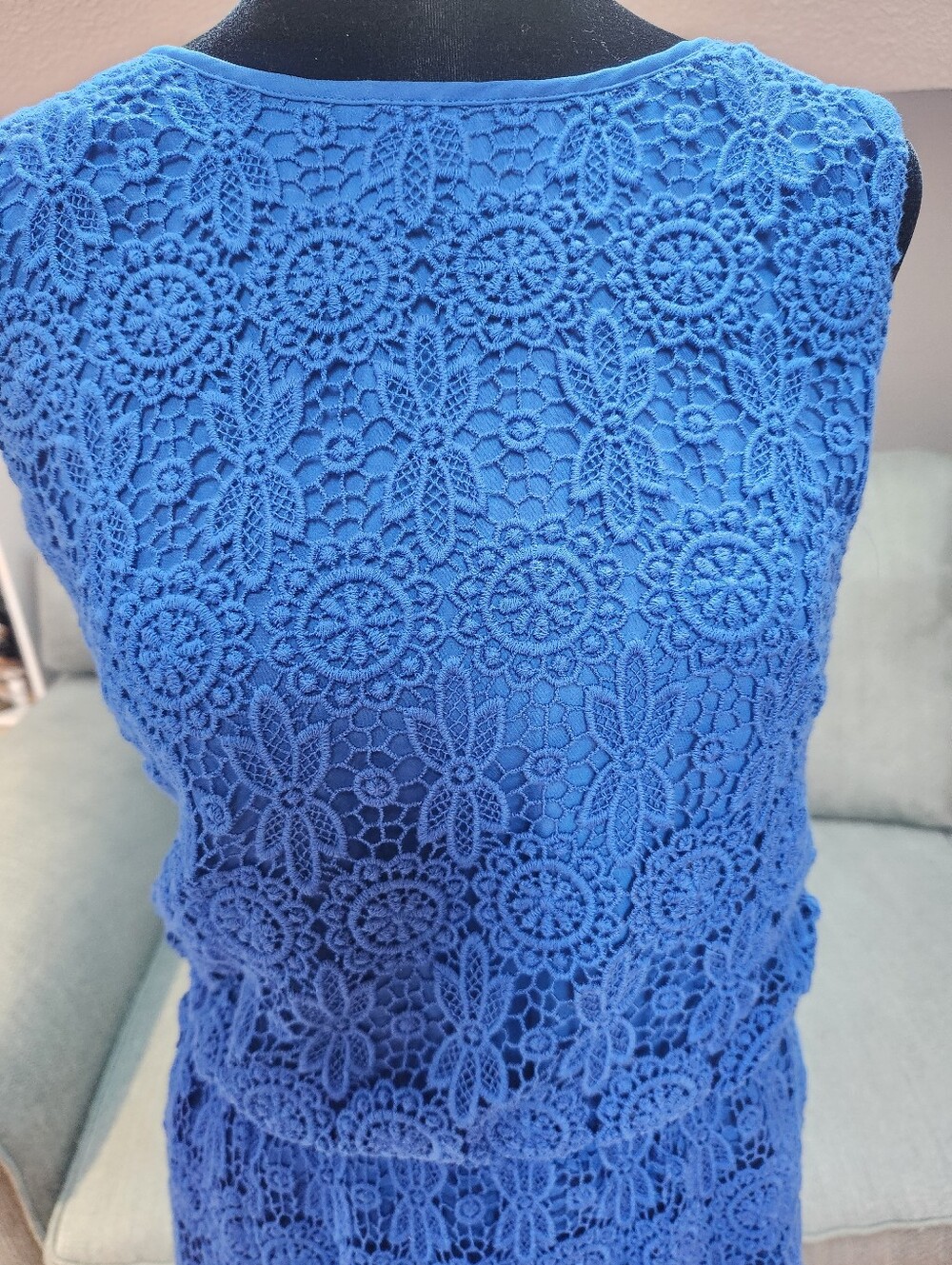 Lands End Blue Lace Sleeveless Midi Dress - Elegant Size 12 - Picture 4 of 10